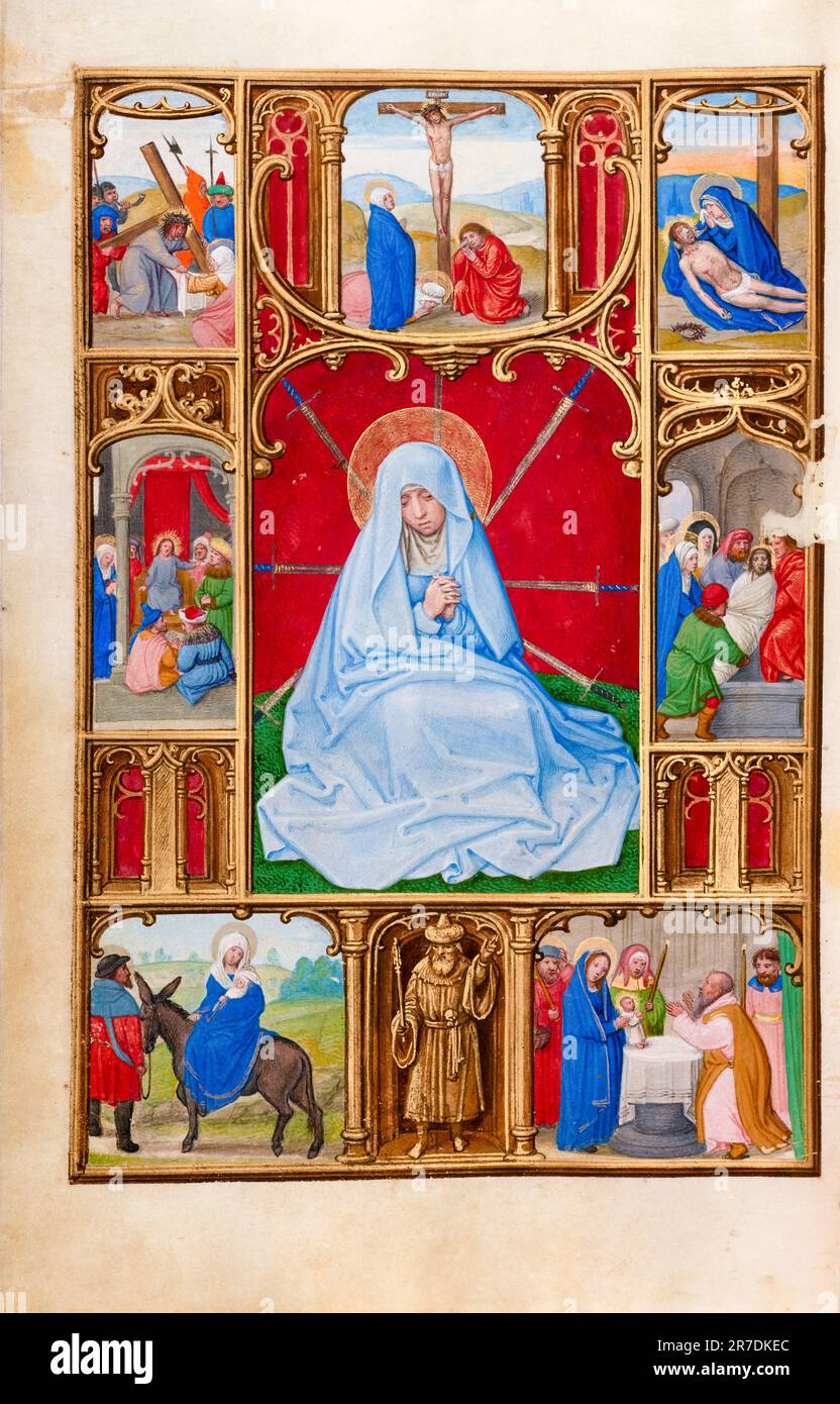 Simon BENING, i sette dolori della Vergine, manoscritto illuminato in tempera, pittura d'oro e foglia d'oro, 1525-1530 Foto Stock