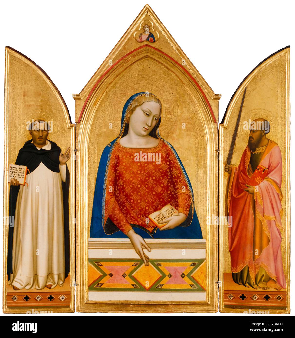 Bernardo Daddi, la Vergine Maria con i Santi Tommaso d'Aquino e Paolo, dipinto a tempera e foglia d'oro su tavola, intorno al 1335 Foto Stock