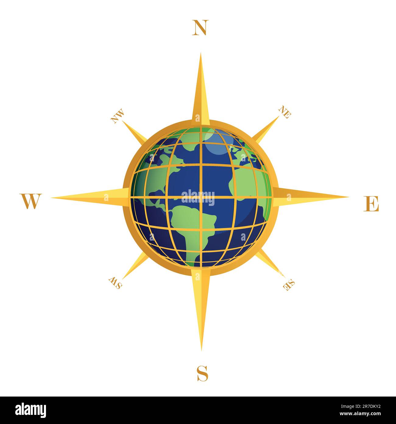 Compasso d'oro globe illustration design isolato su bianco Illustrazione Vettoriale