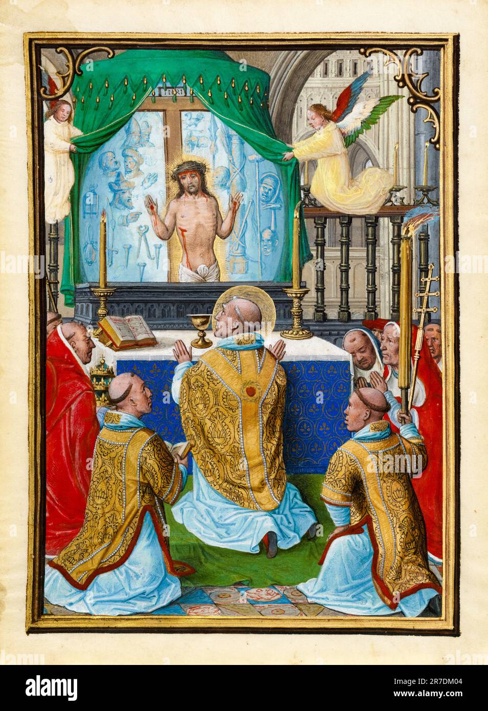 La Messa di San Gregorio, manoscritto illuminato in tempera, pittura d'oro e inchiostro di Simon BENING, 1535-1540 Foto Stock