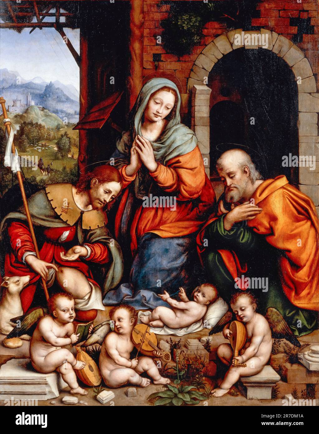 Giovanni Pietro Rizzoli chiamò la pittura Giampietrino, l'Adorazione con San Rocco, tempera e olio su tavola, circa 1523-1524 Foto Stock