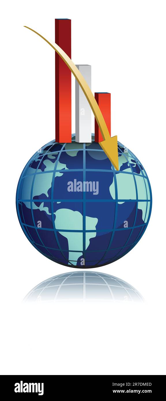 Global business caduta il grafico a barra in tutto il mondo Illustrazione Vettoriale