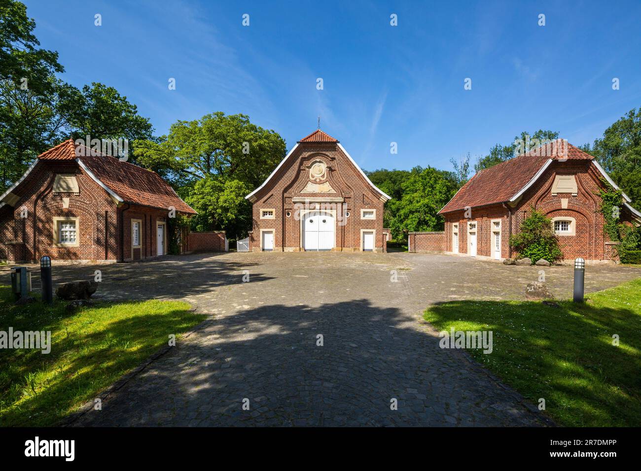 Germania, Muenster, Westfalia, Muensterland, Renania settentrionale-Vestfalia, NRW, Rueschhaus di Johann Conrad Schlaun in Muenster-Nienberge, casa padronale, proprietà aristocratica, cortile, barocco, residenza della poetessa Annette von Droste-Huelshoff Foto Stock