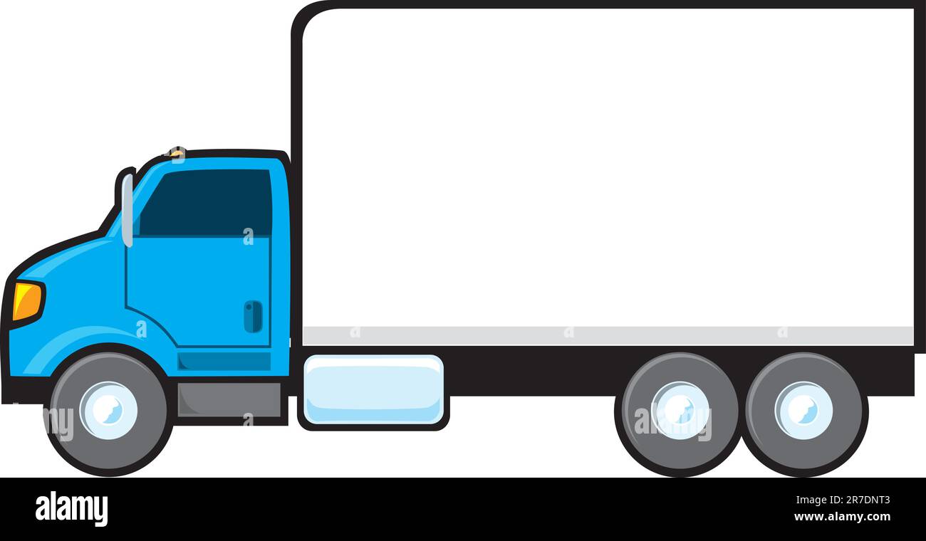 Un veicolo per la consegna blu con un lato vuoto per il testo. Illustrazione Vettoriale