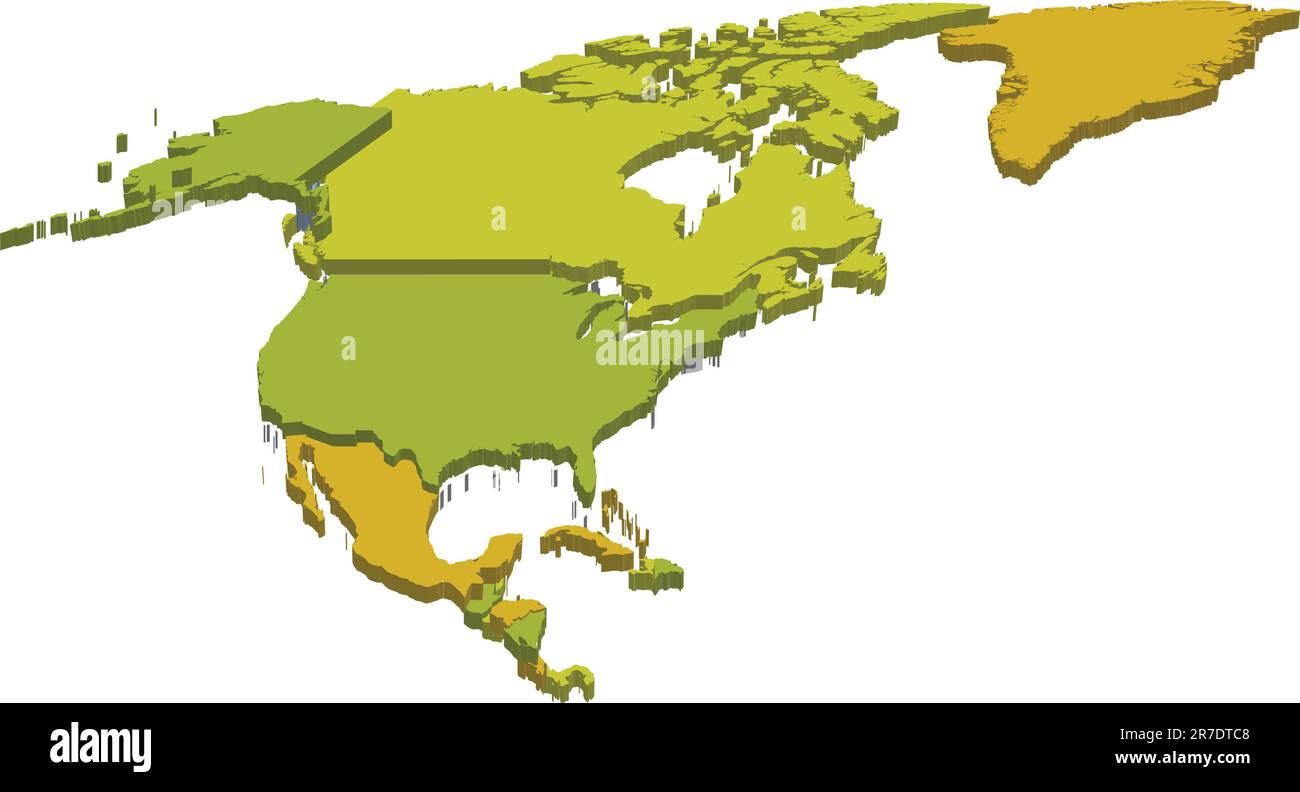 mappa politica 3d del nord america con i territori dei paesi Illustrazione Vettoriale