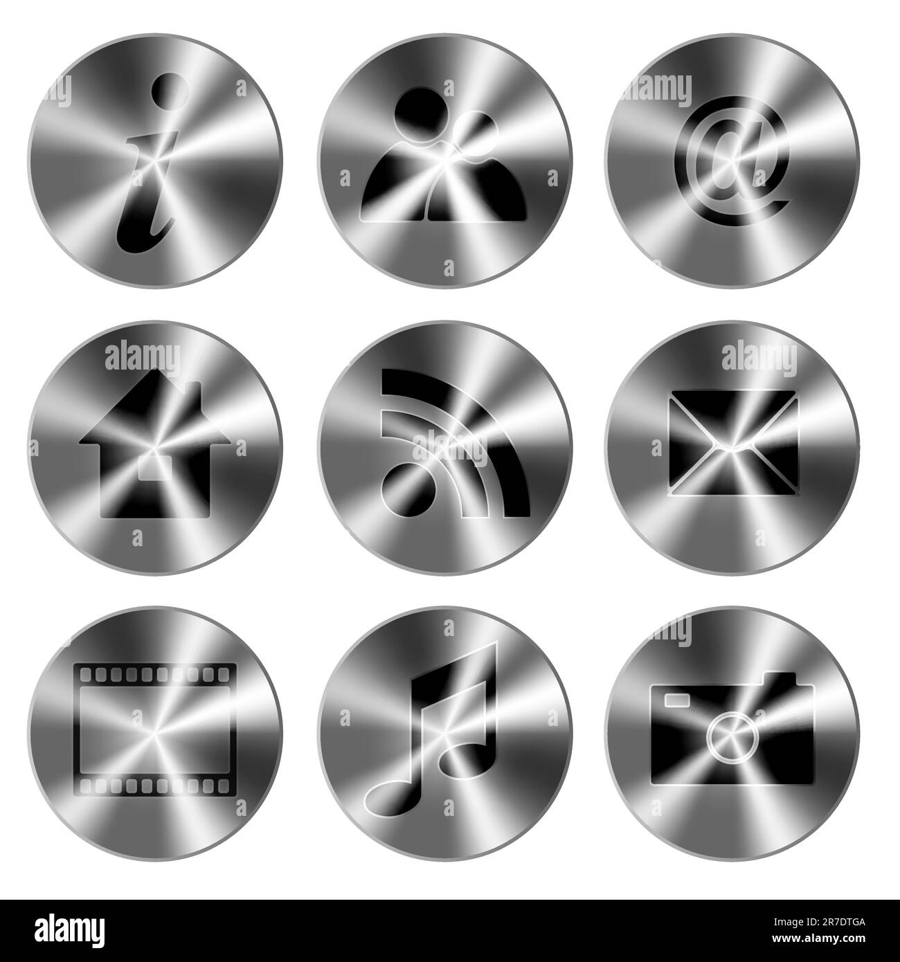 Set di argento icone metallico isolato su bianco Illustrazione Vettoriale