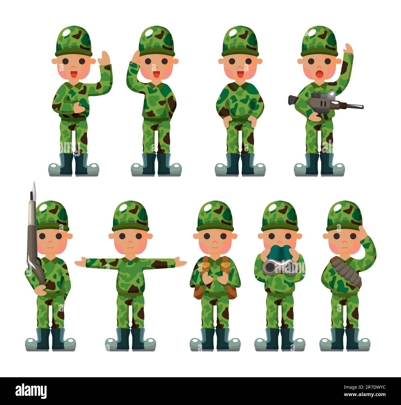 Set di icone Cartoon Soldier Illustrazione Vettoriale