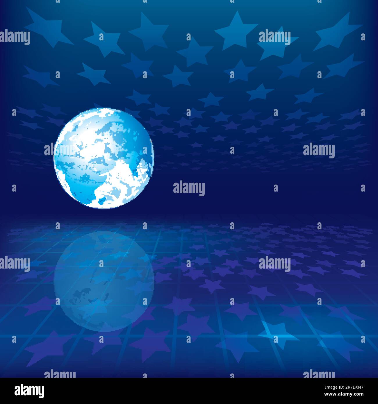 Abstract sfondo con messa a terra e stelle su sfondo blu Illustrazione Vettoriale