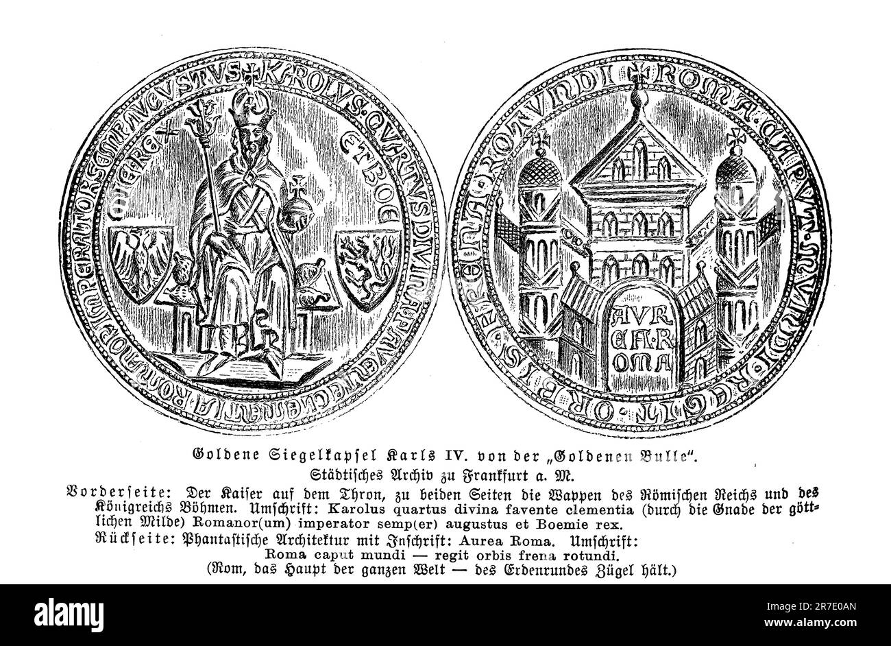 Sigillo d'oro di Carlo IV Sacro Romano Imperatore per la Bolla d'oro, pio re che ama la pace Foto Stock