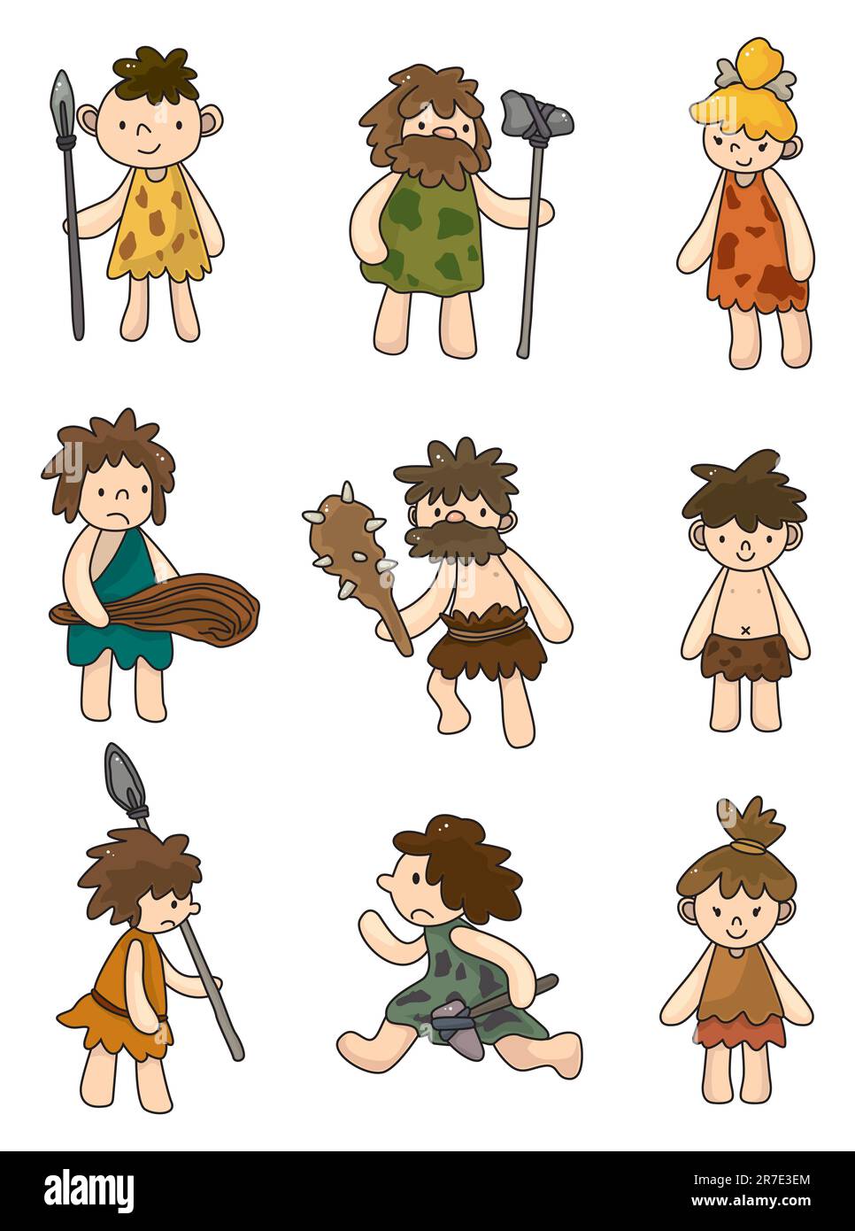 Set di icone Cartoon Caveman, vettoriale Illustrazione Vettoriale