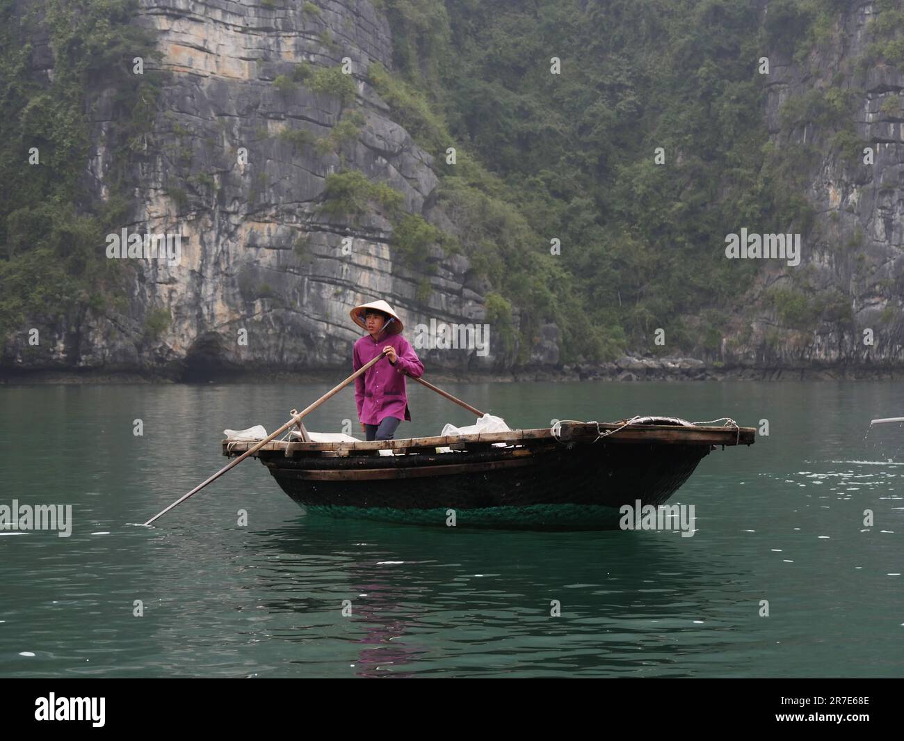 Vietnam, Quang Ninh Area, Halong Bay o ha Long Bay Sito Patrimonio dell'Umanità dell'UNESCO, Vung Vieng Fishing Floating Village Foto Stock