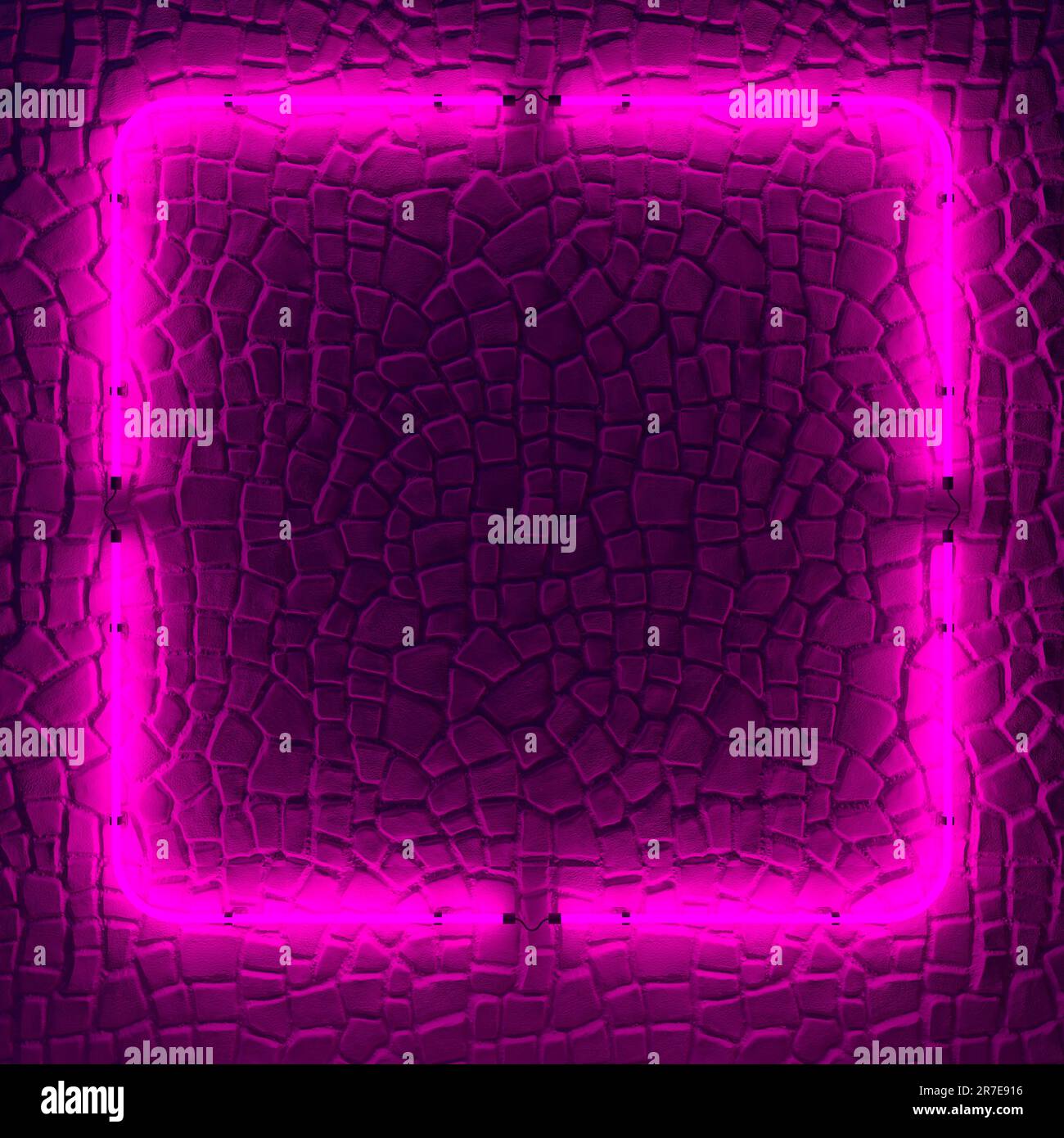 Segnale al neon. Banner luminoso quadrato con spazio vuoto. Cornice rettangolare elettrica su sfondo scuro. rendering 3d. Foto Stock