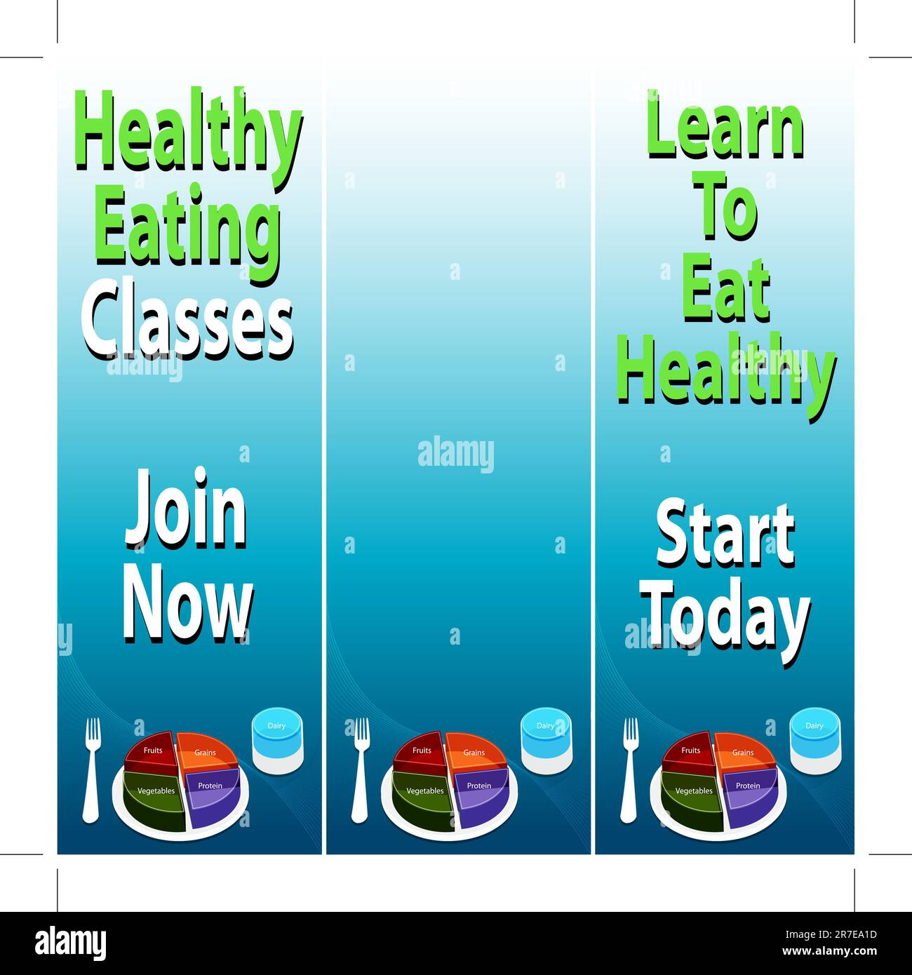 Un'immagine del mangiare sano banner con piastra alimentare grafico. Illustrazione Vettoriale