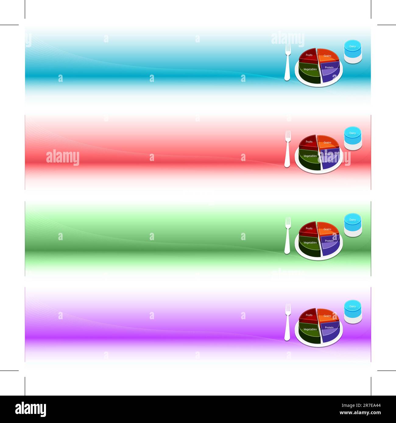 Una immagine di una piastra alimentare banner guida impostata. Illustrazione Vettoriale
