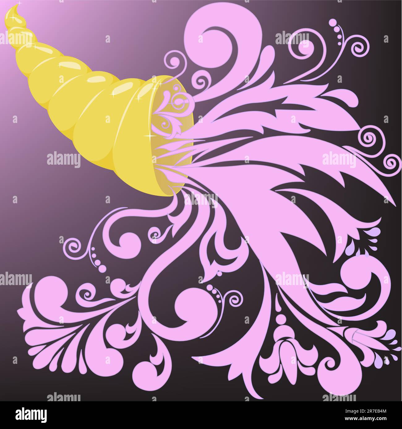 corno dorato con motivi floreali rosa Illustrazione Vettoriale