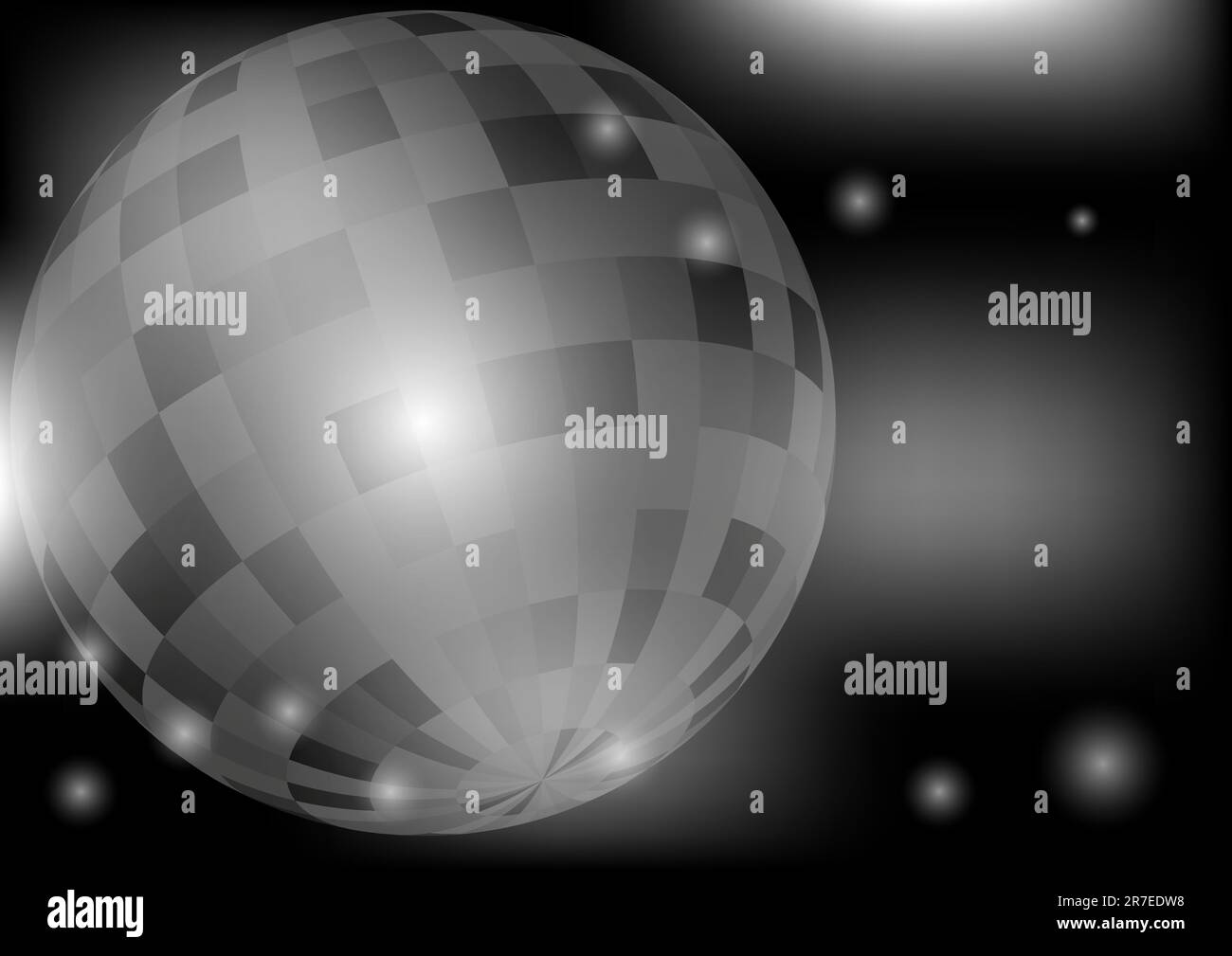 Incandescente retrò palla da discoteca nel Night Club su sfondo scuro Illustrazione Vettoriale