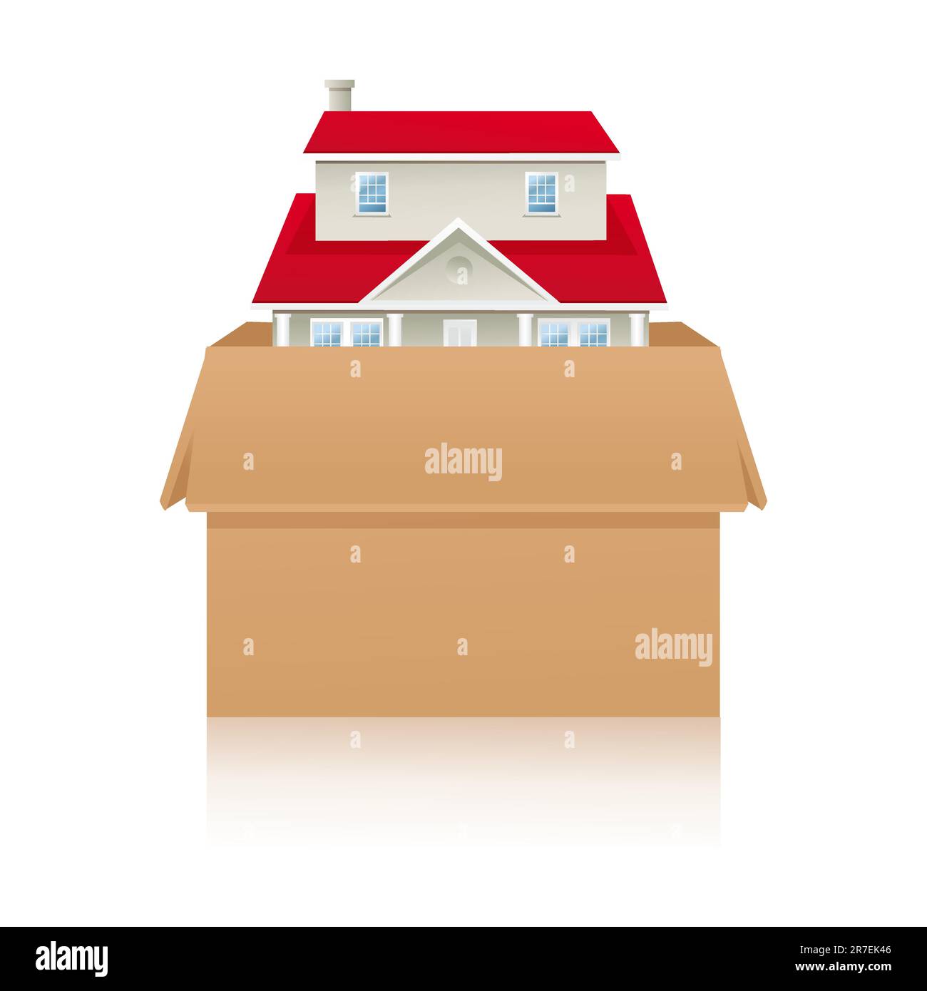 Illustrazione di casa all'interno della scatola su sfondo bianco Illustrazione Vettoriale