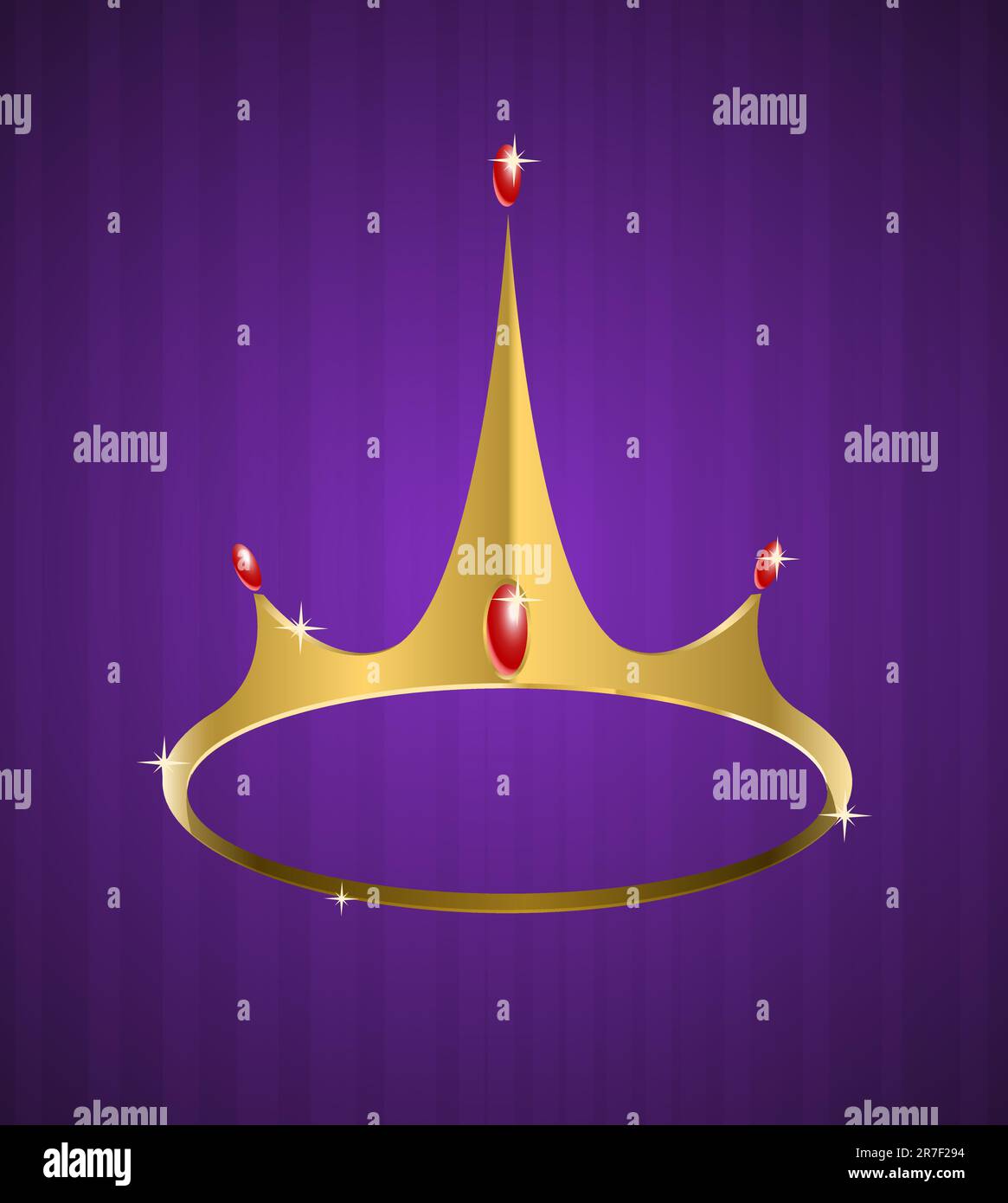 Corona vettoriale dorata con diamanti lucidi su sfondo viola Illustrazione Vettoriale