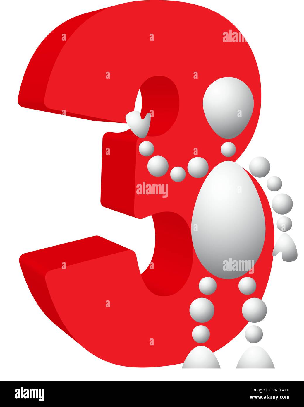 Uomo con simbolo rosso di 3. Astratta serie 3d-umana di Balls. Variante di bianco isolato su sfondo bianco. Illustrazione vettoriale completamente modificabile ... Illustrazione Vettoriale