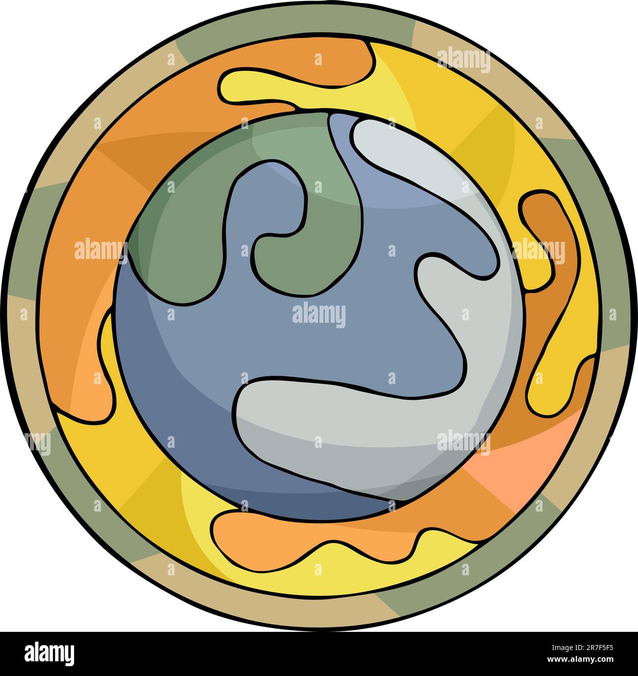 Illustrazione del pianeta Terra e dei gas serra intrappolati in stile meso-americano e composizione. Illustrazione Vettoriale
