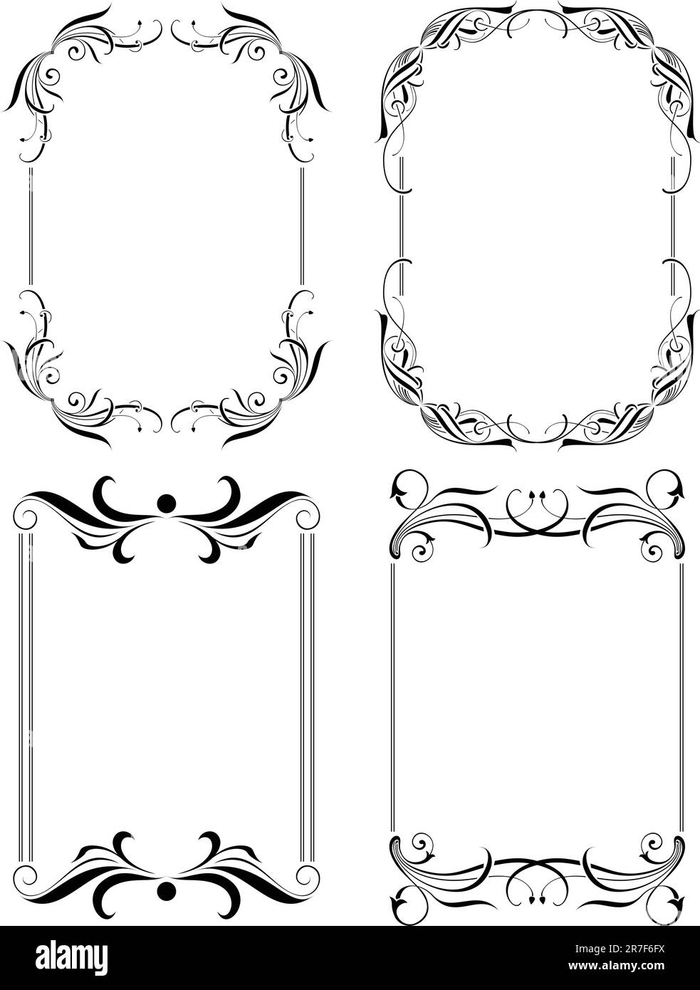 Immagine di 4 cornici floreali astratte nere. Illustrazione Vettoriale