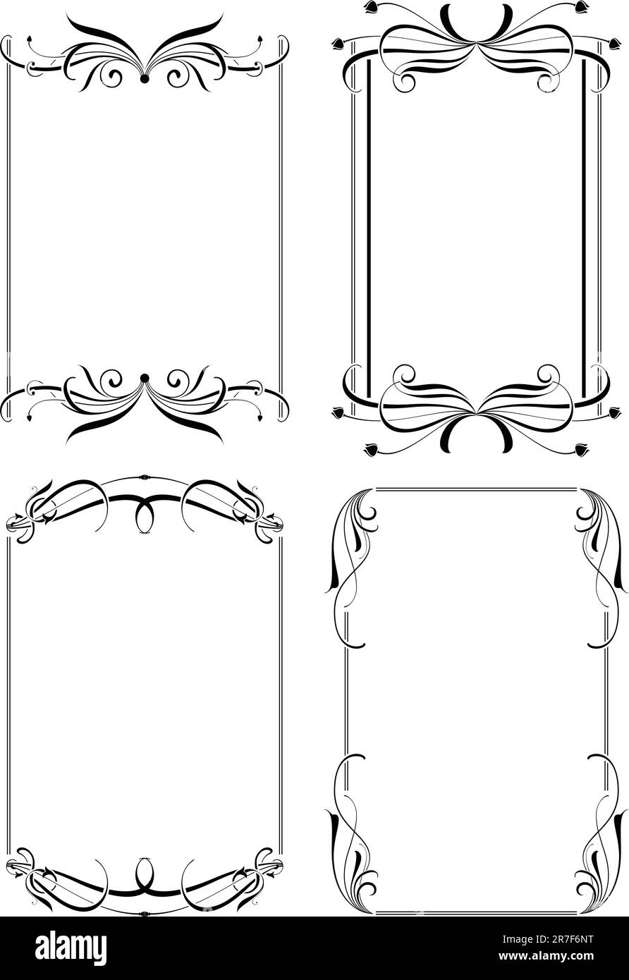 Immagine di 4 cornici floreali astratte nere. Illustrazione Vettoriale