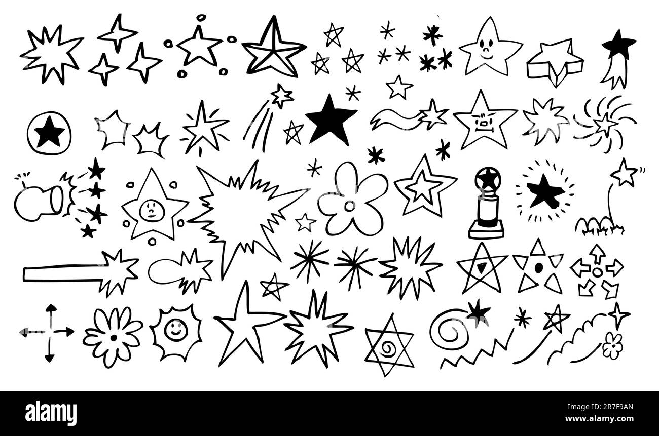 set di elementi stella doodle Illustrazione Vettoriale