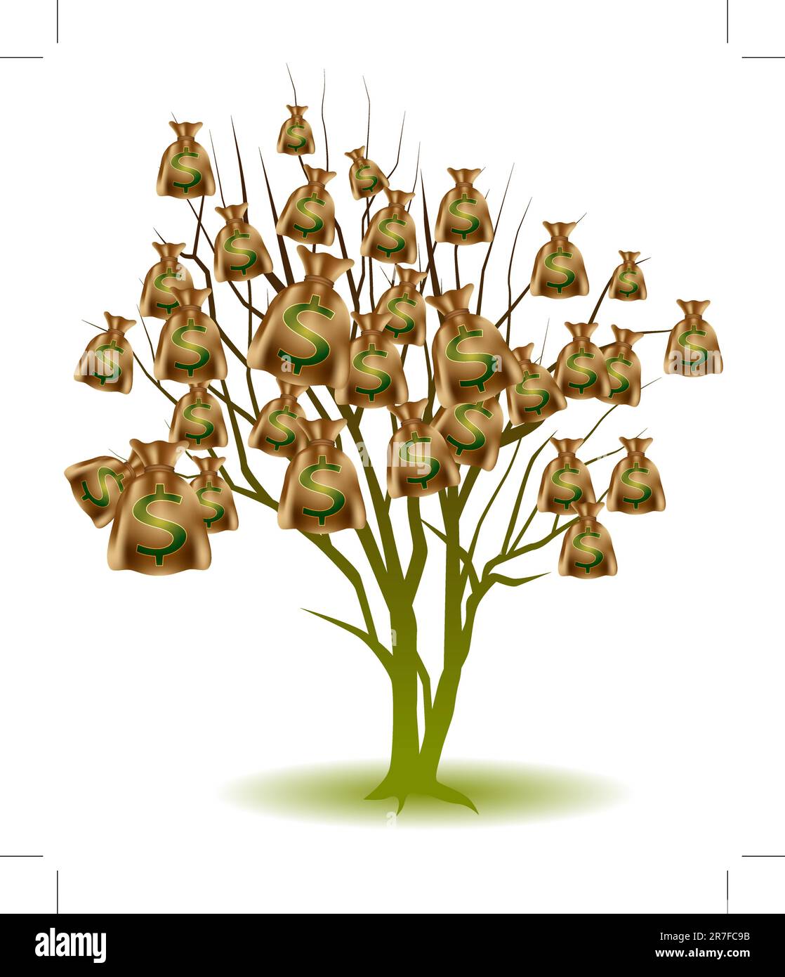 Una immagine di un albero che cresce borse di denaro. Illustrazione Vettoriale