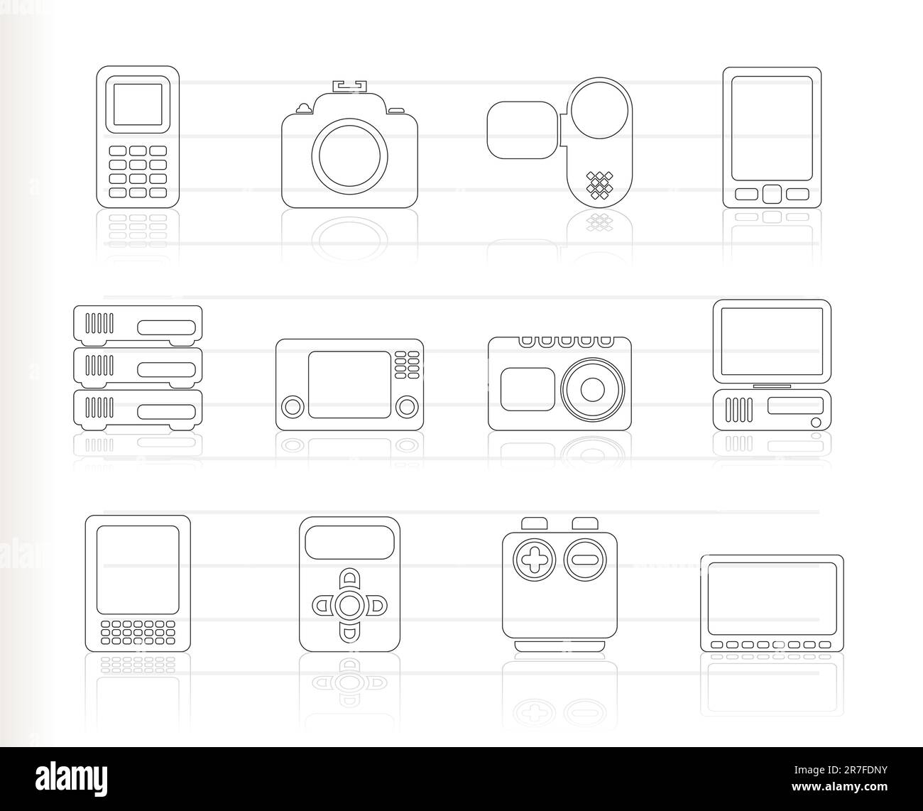 Tecniche, media e electronics icone - vettore icona impostare Illustrazione Vettoriale