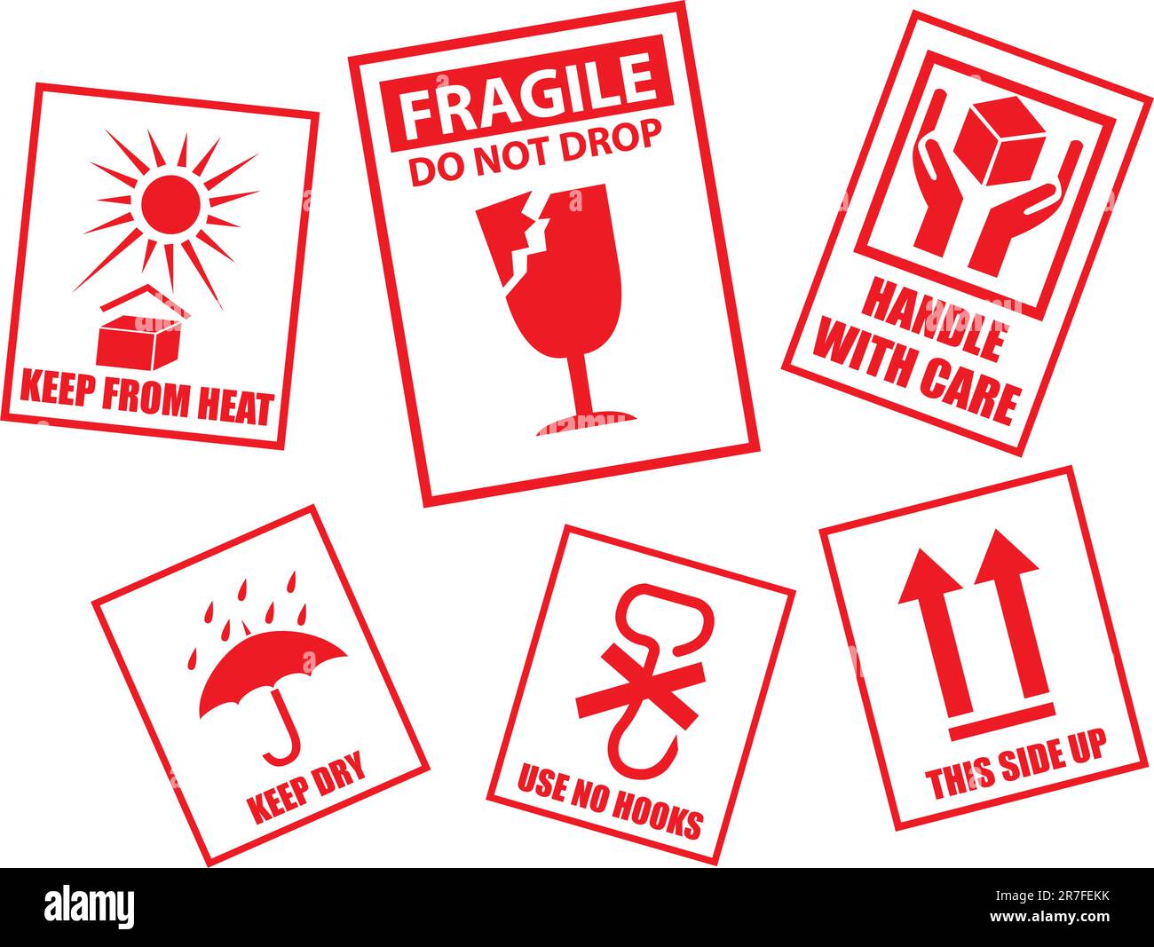 Illustrazione del vettore di magazzino: Set di simboli fragili rossi sul vettore di cartone Illustrazione Vettoriale