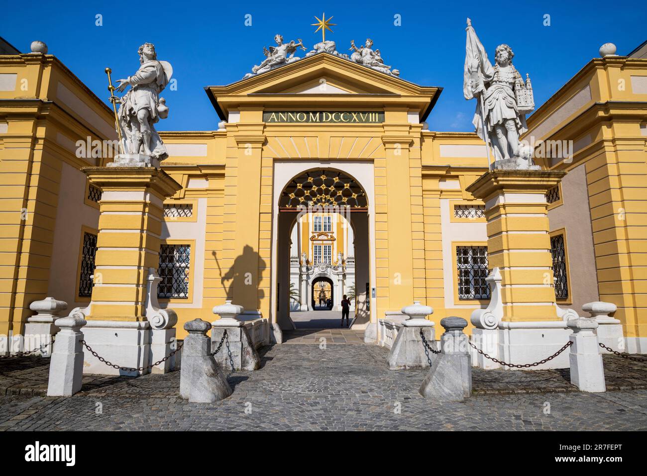 Il cancello d'ingresso all'Abbazia di Melk, Melk, Austria Foto Stock