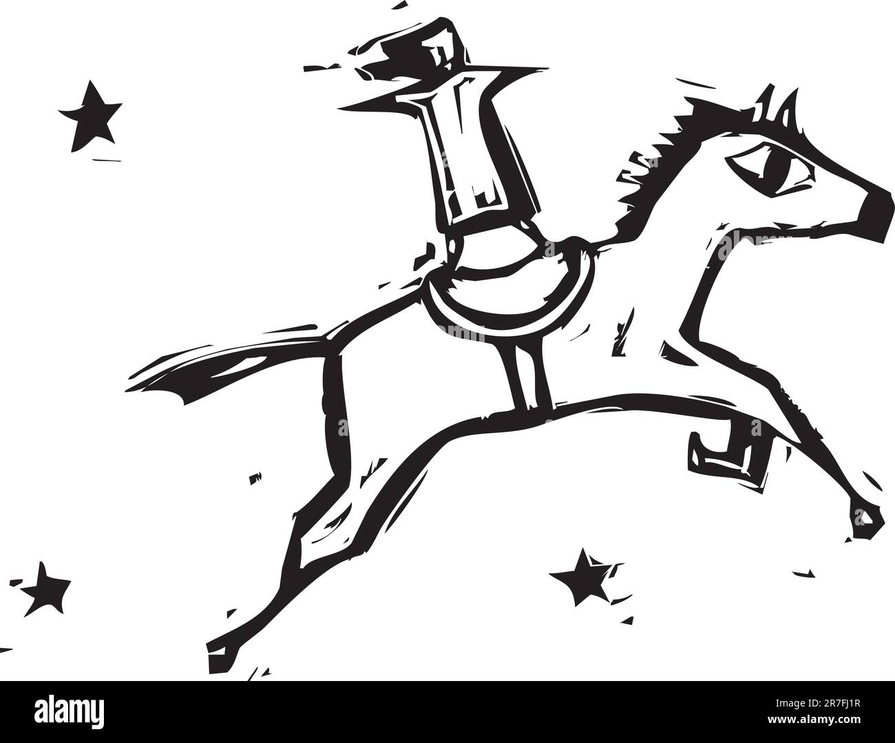 Circense cavalca un cavallo contro un cielo stellato. Illustrazione Vettoriale