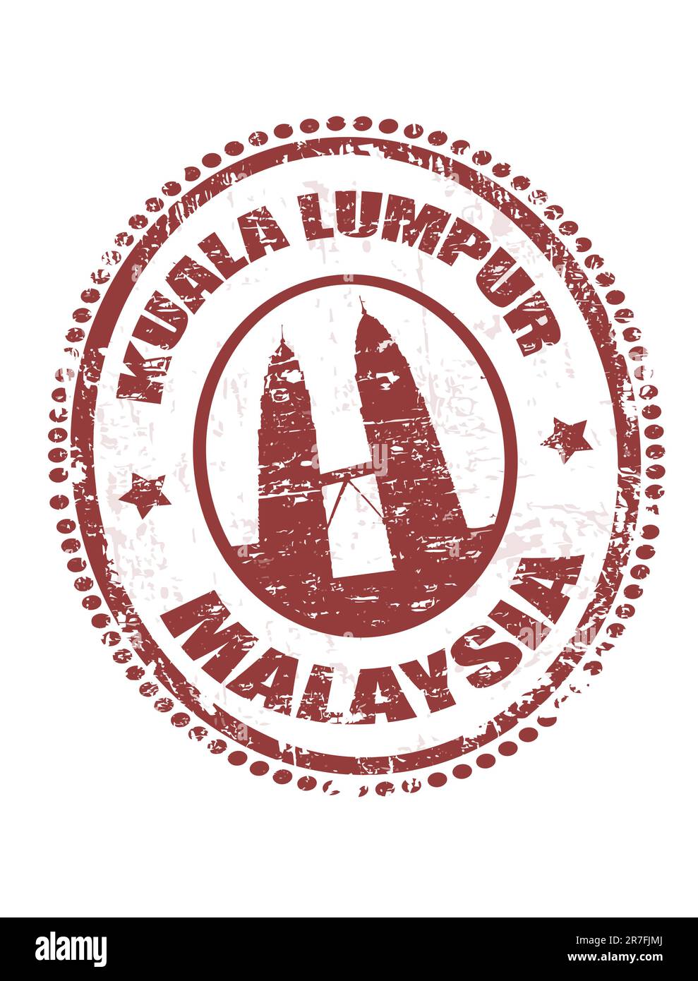 Timbro in gomma grunge con forma di edificio di Kuala Lumpur e il testo Kuala Lumpur, Malesia, scritto all'interno del timbro Illustrazione Vettoriale