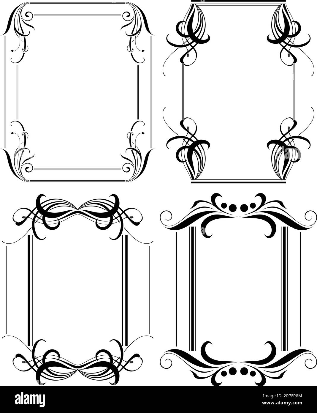 Immagine di 4 cornici floreali astratte nere. Illustrazione Vettoriale