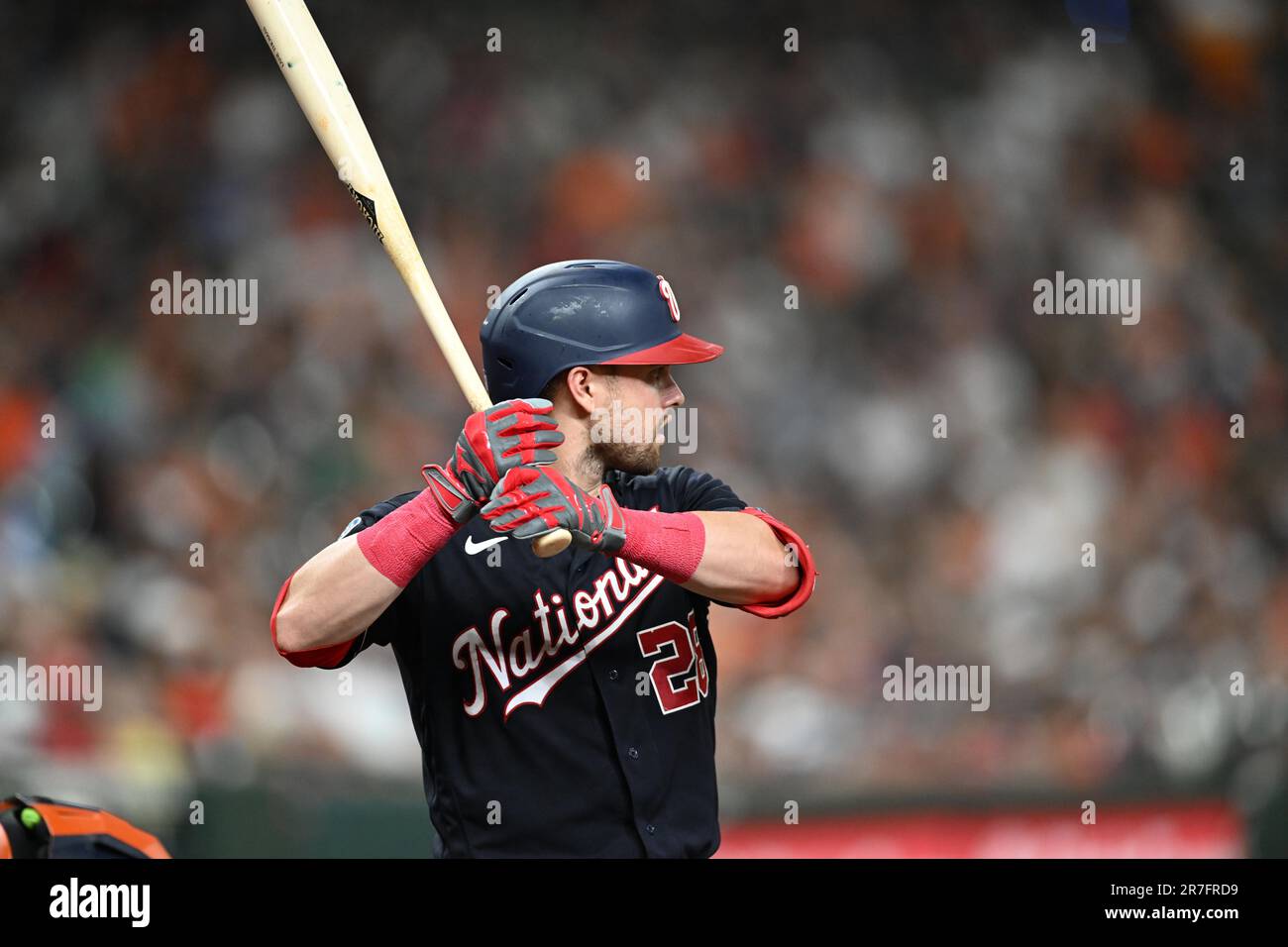 Washington Nationals Right Fielder Lane Thomas (28) battendo in cima al 8th inning durante la partita MLB tra i Washington Nationals e il Foto Stock