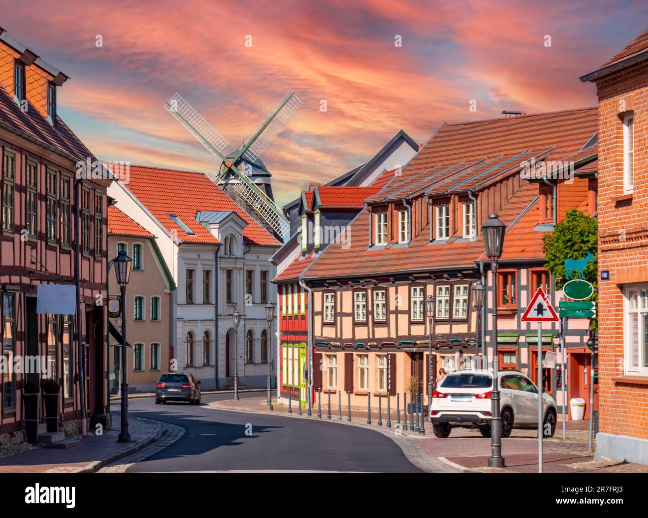 Centro storico di Roebel, nel distretto dei laghi di Meclemburgo Foto Stock