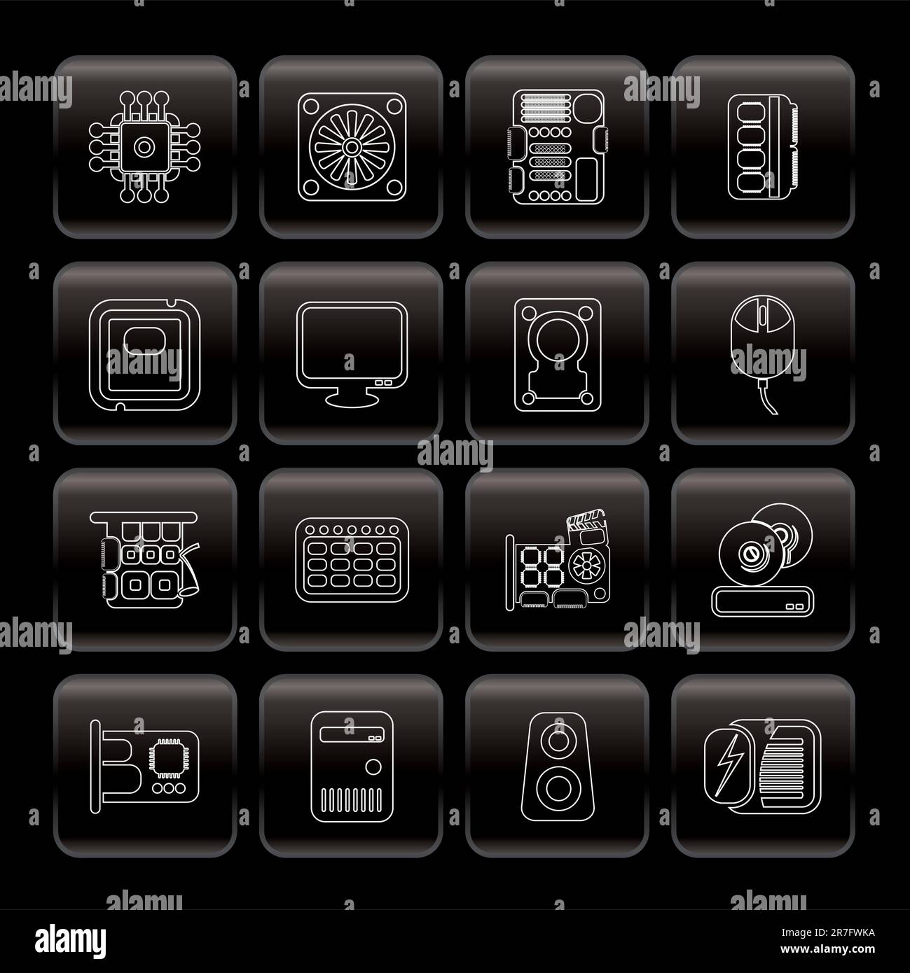 La linea delle prestazioni del computer e apparecchiature icone - Vettore icona impostare Illustrazione Vettoriale