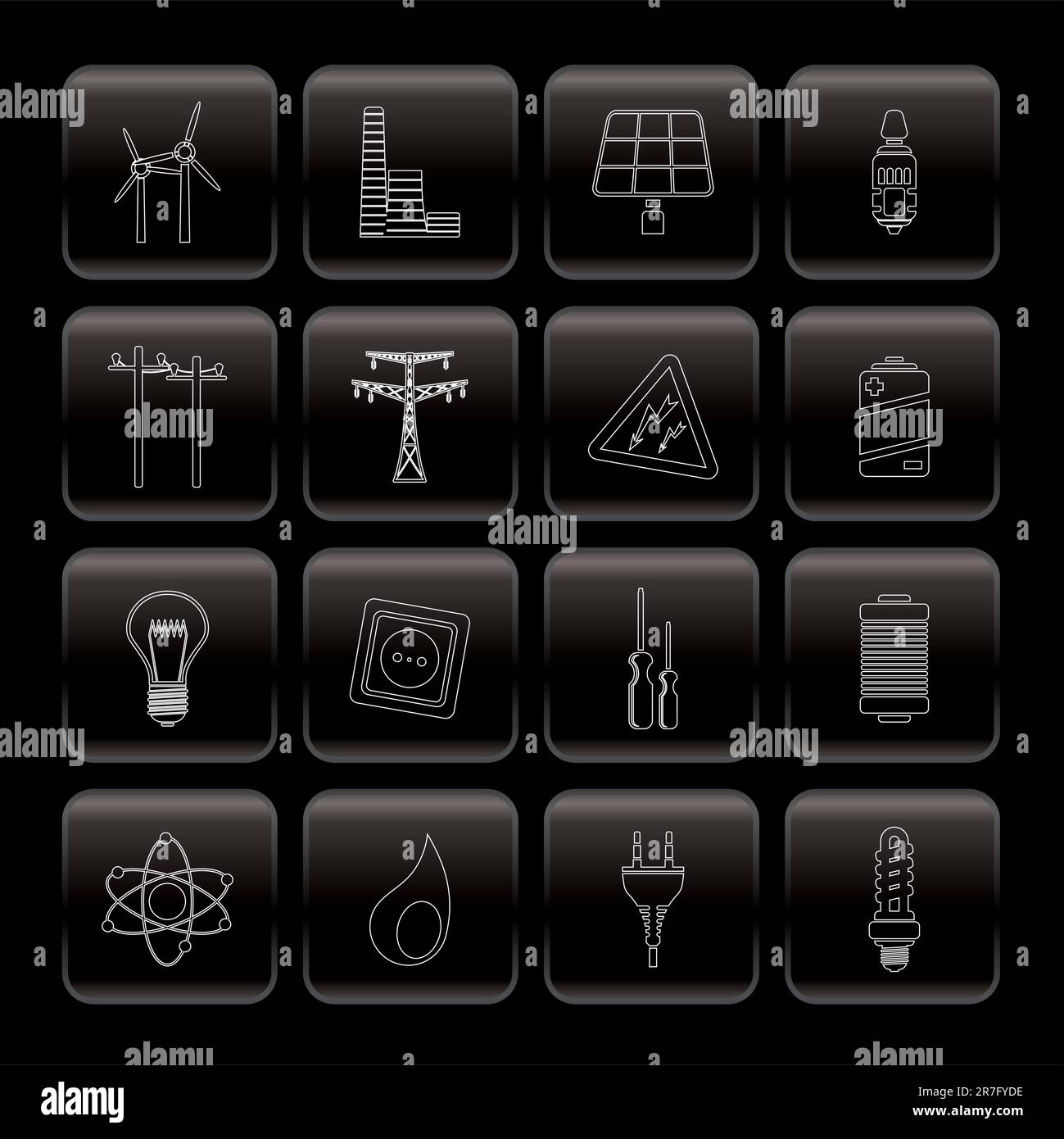 Elettricità, potenza ed energia icone - vettore icona impostare Illustrazione Vettoriale