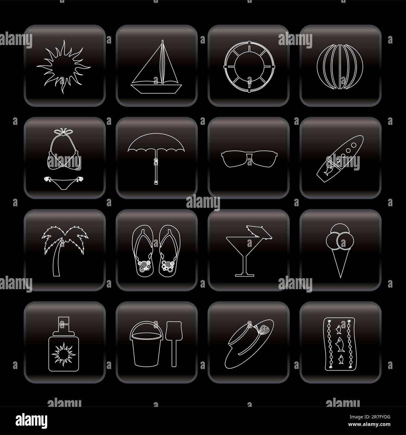 La linea Estate e vacanze icone - Vettore icona impostare Illustrazione Vettoriale