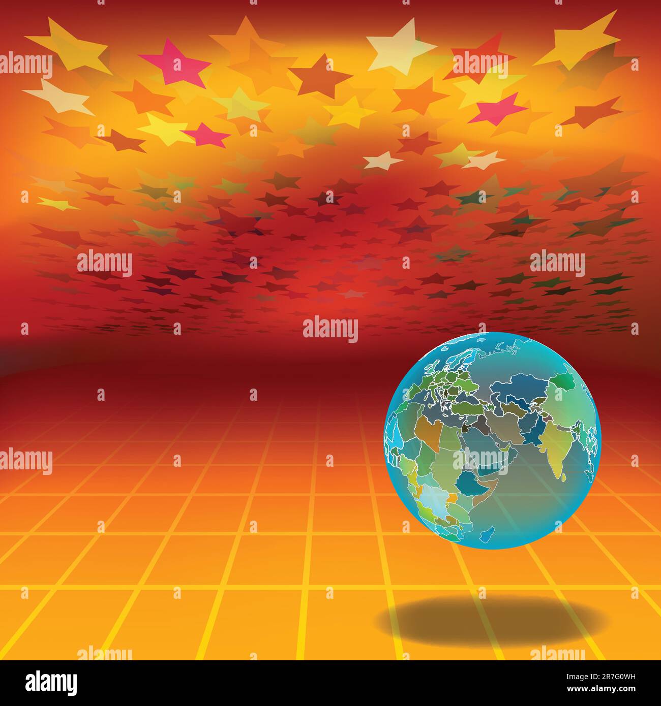 Illustrazione astratta con globo su sfondo rosso Illustrazione Vettoriale