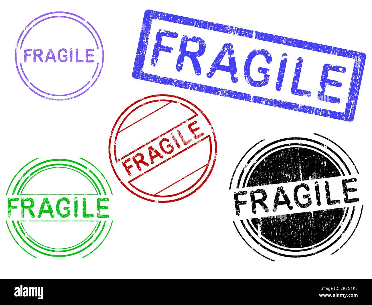 5 timbro ufficio effetto Grunge con la parola FRAGILE in un testo macinato. (Le lettere sono state progettate e create a mano in modo esclusivo) Illustrazione Vettoriale