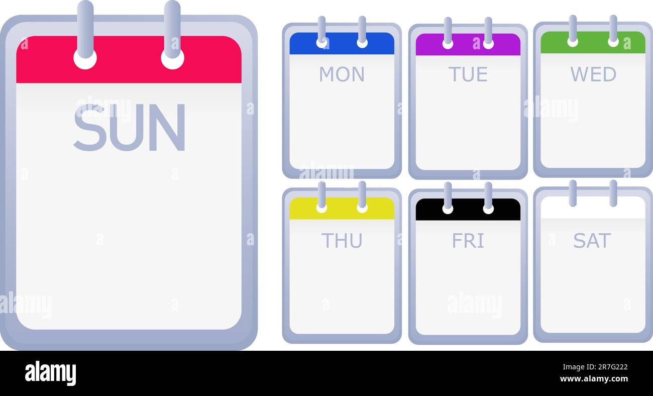 Sette calendari con giorni della settimana Illustrazione Vettoriale