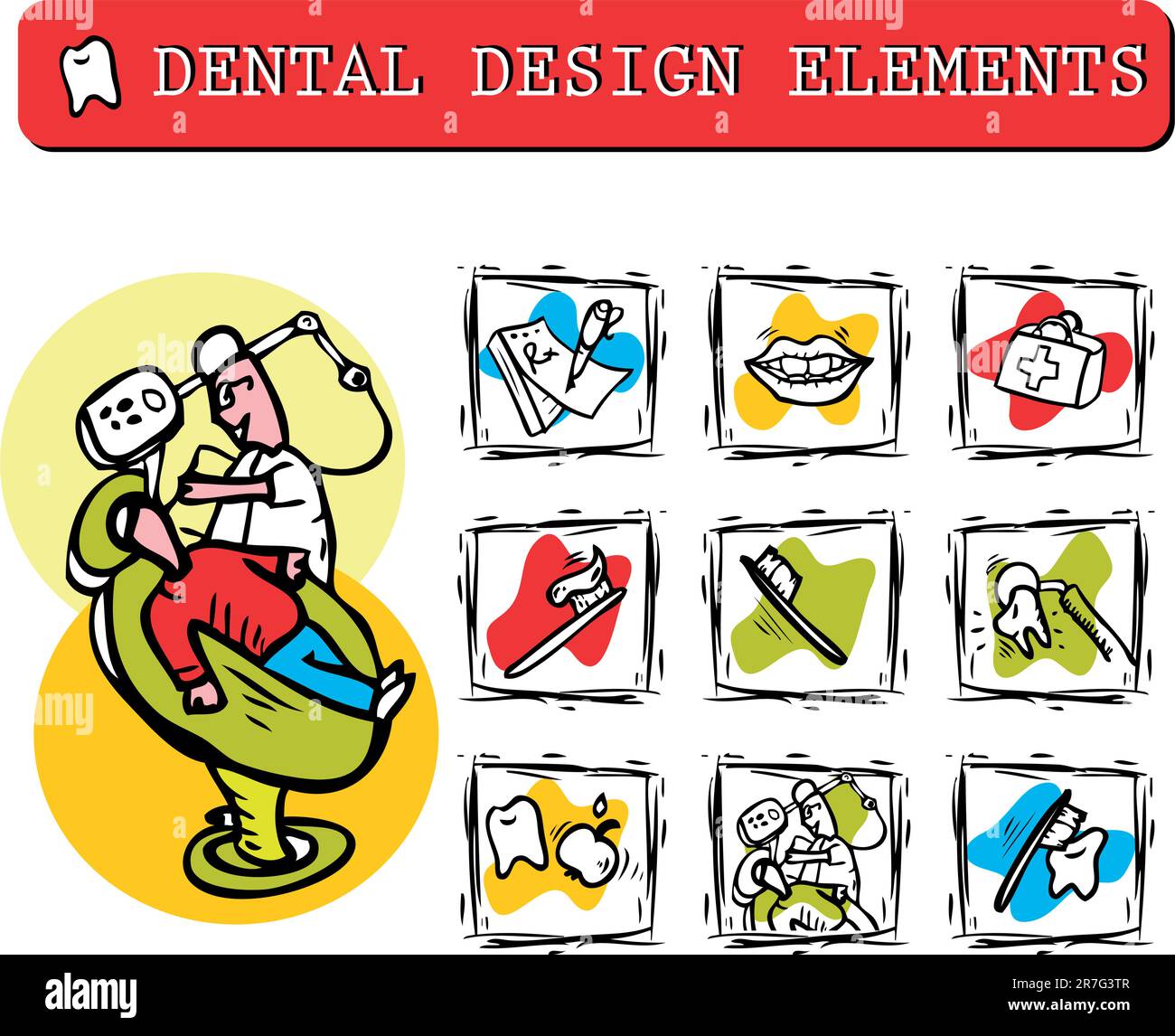 Nell'ufficio del dentista le icone impostano clipart Illustrazione Vettoriale