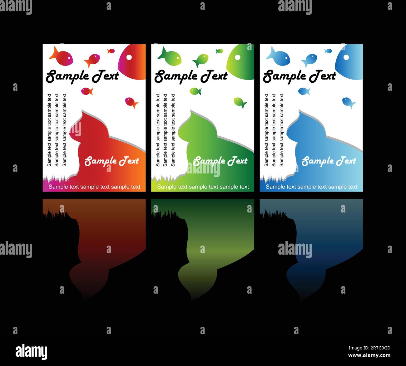 Banner per biglietti da visita per animali pesci gatto, scienze veterinarie Illustrazione Vettoriale