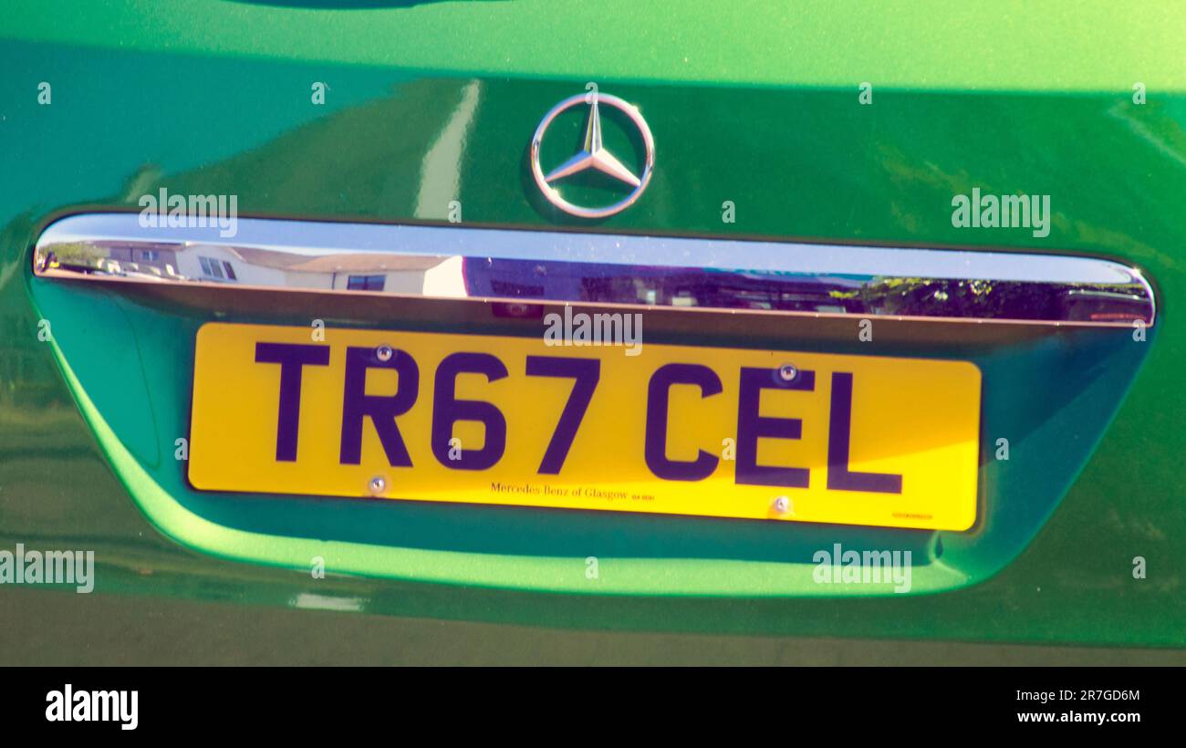 mercedes targa auto verde relativa al celtico fc european cup vittoria nel 1967 si traduce in trofeo 1967 celtico Foto Stock