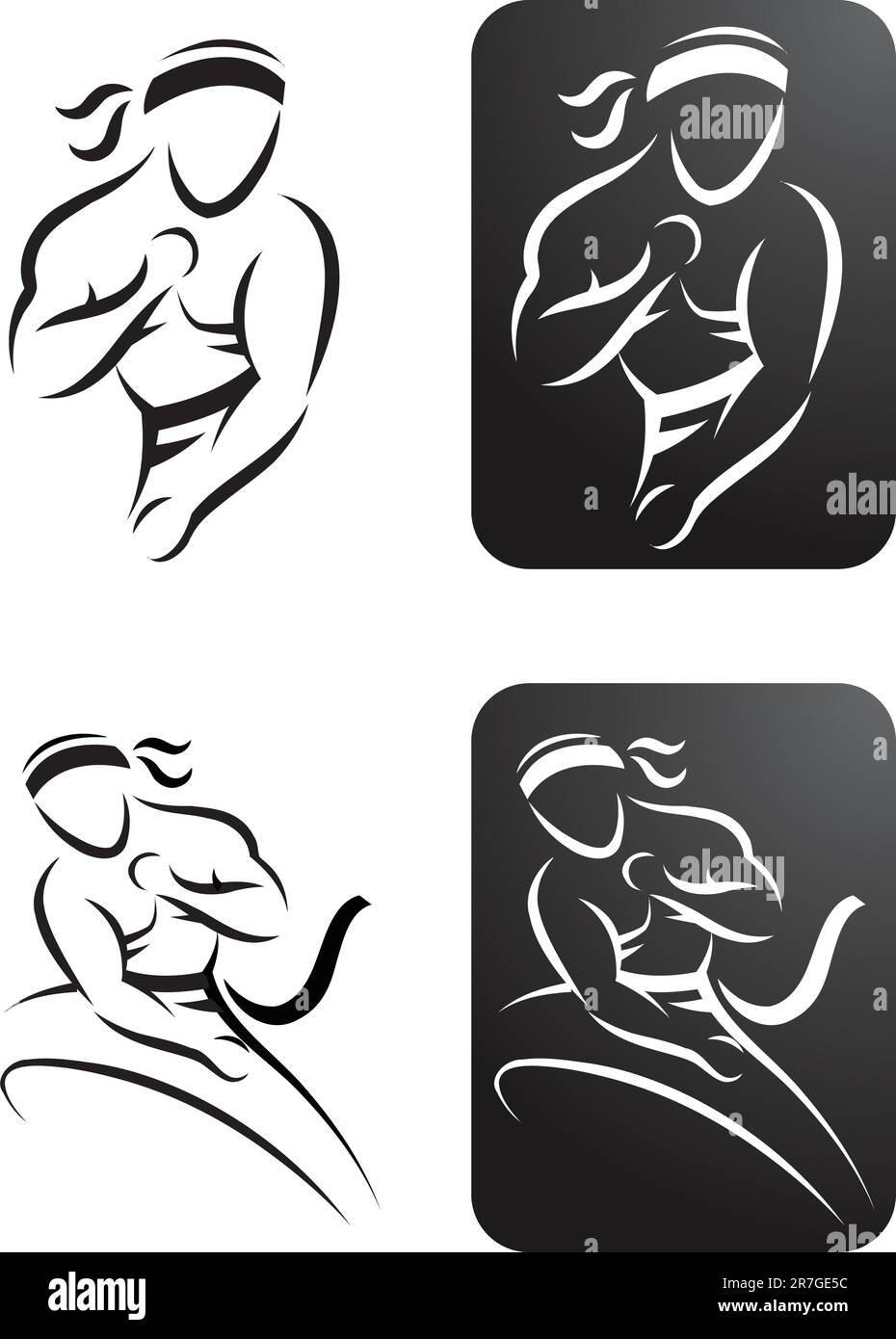 Quattro illustrazioni stilizzate di un uomo che esegue karate Illustrazione Vettoriale