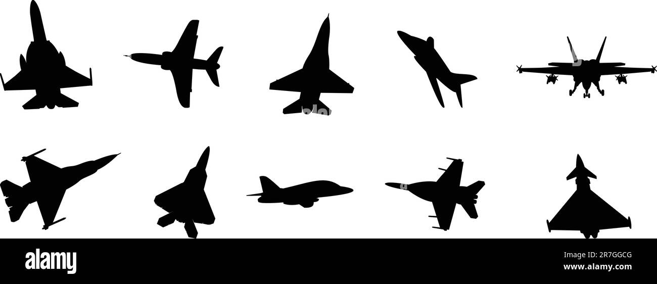 collezione di aerei a reazione militari con illustrazioni vettoriali Illustrazione Vettoriale
