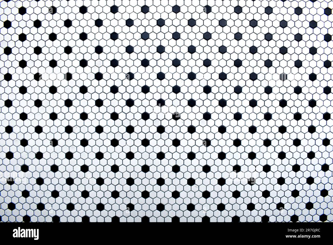 Design piccolo delle piastrelle esagonali in bianco e nero Foto Stock