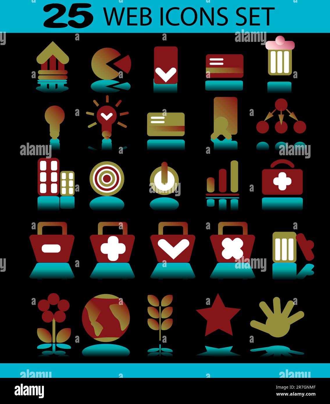 Set di icone per applicazioni Web - vettore su sfondo scuro Illustrazione Vettoriale