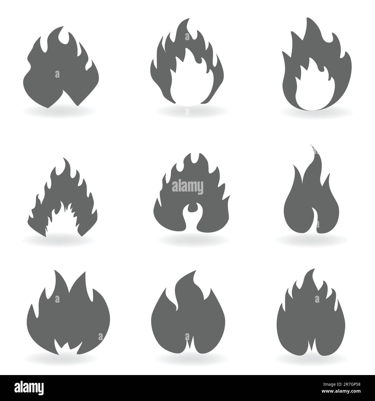 Simboli fuoco e fiamme in grigio Illustrazione Vettoriale